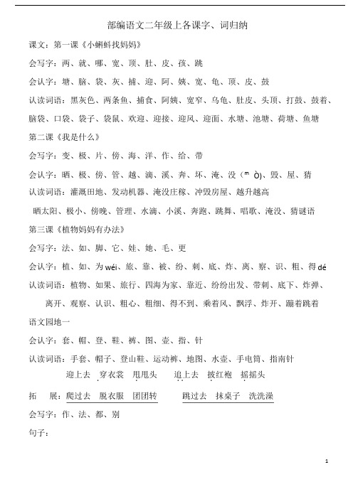 部编语文二年级上 会认词语 园地重点归纳