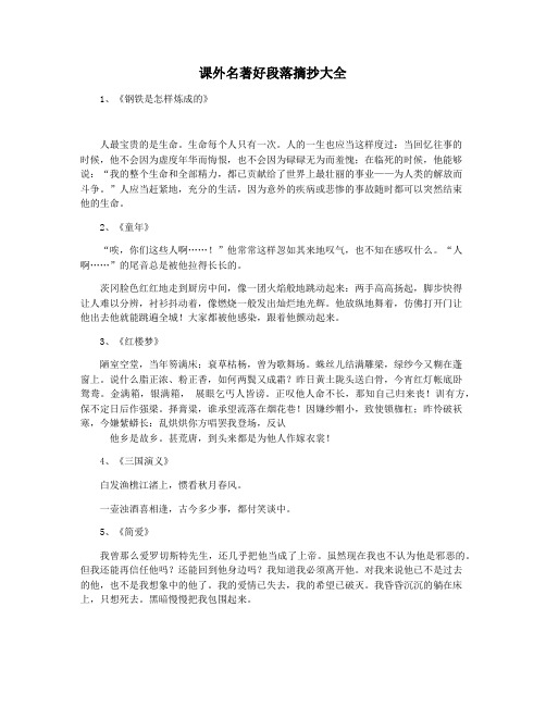 课外名著好段落摘抄大全