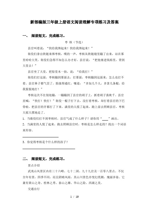 新部编版三年级上册语文阅读理解专项练习及答案