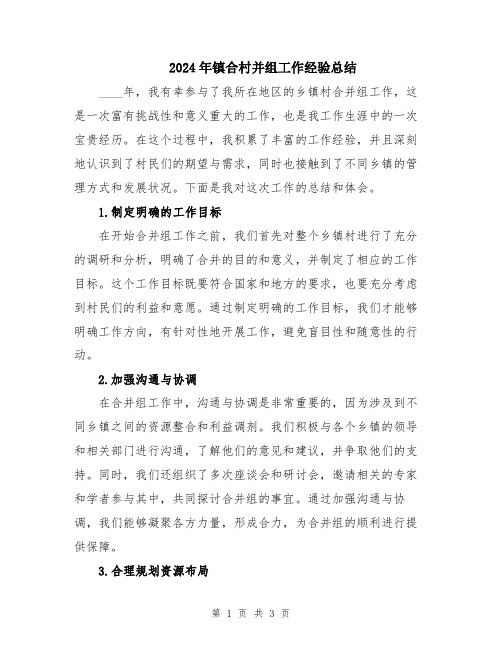 2024年镇合村并组工作经验总结
