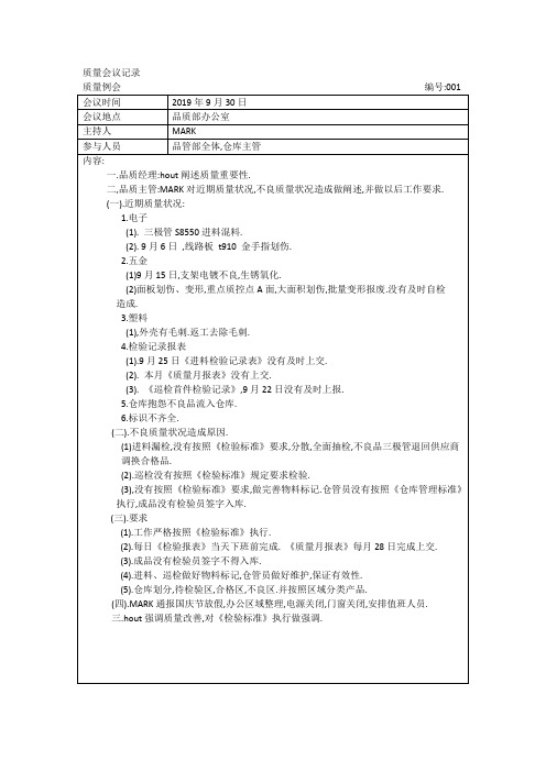 技术质量安全工作记录 质量会议记录