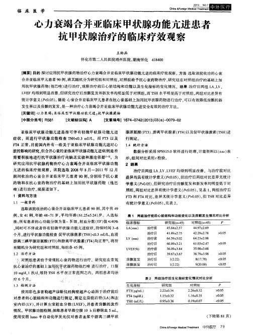 心力衰竭合并亚临床甲状腺功能亢进患者抗甲状腺治疗的临床疗效观察