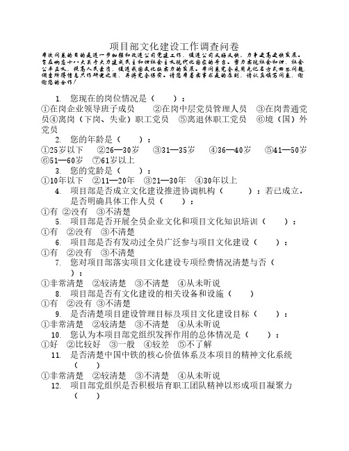 项目部党建情况调查问卷