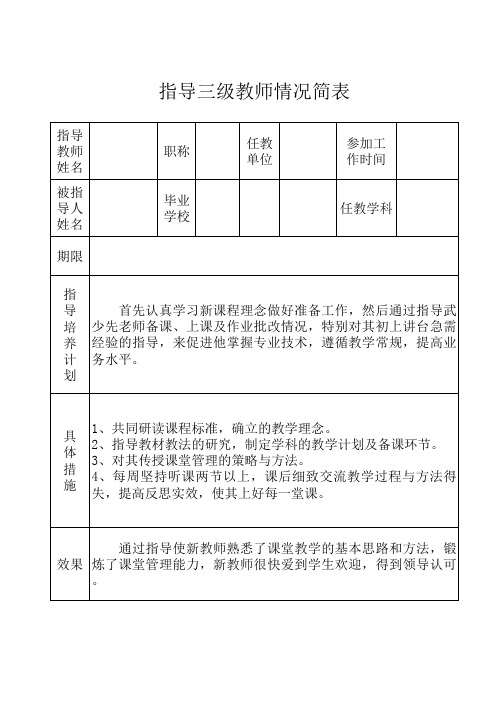 职称评定指导三级教师情况简表