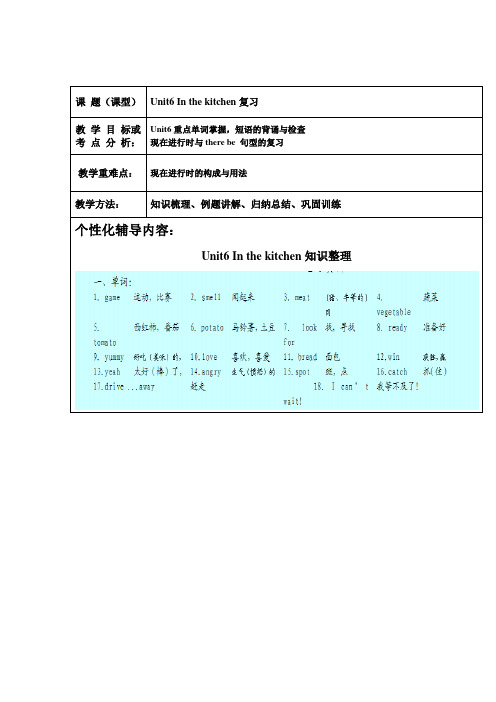 译林版英语五年级下册Unit 6《In the Kitchen》知识点梳理与练习