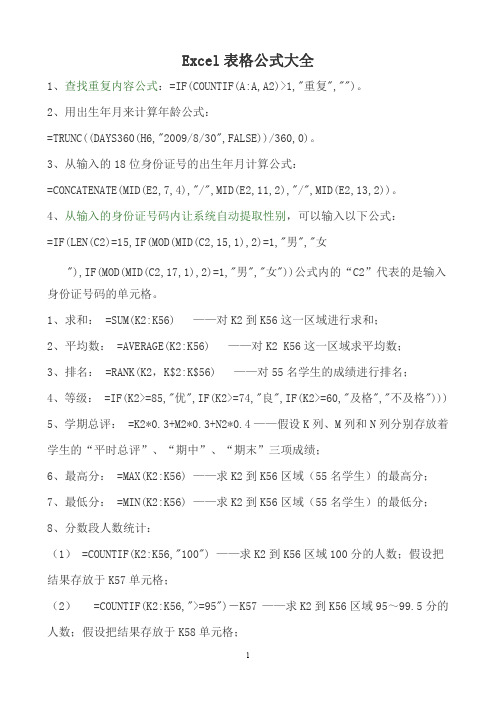 EXCEL2003公式大全