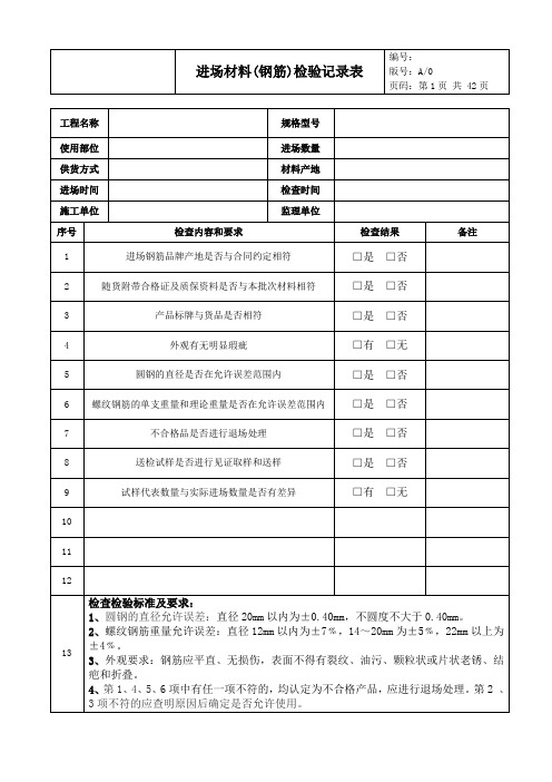 进场材料检验记录表
