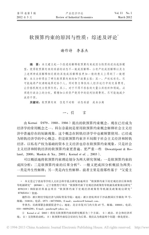软预算约束的原因与性质_综述及评论_谢作诗