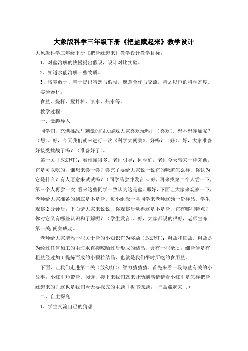 大象版科学三年级下册《把盐藏起来》教学设计