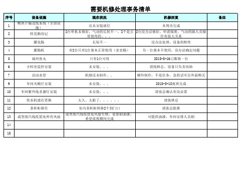 设备设施维修清单