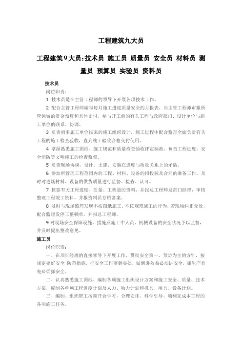 工程建筑九大员