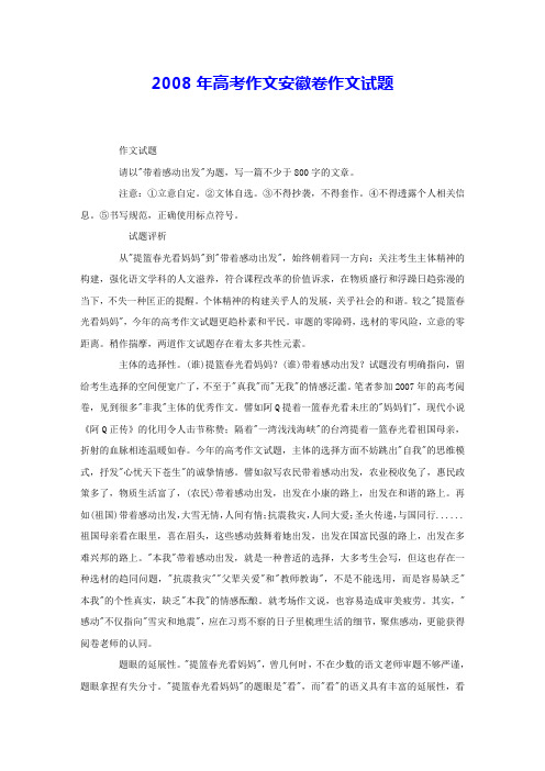 2008年高考作文安徽卷作文试题 