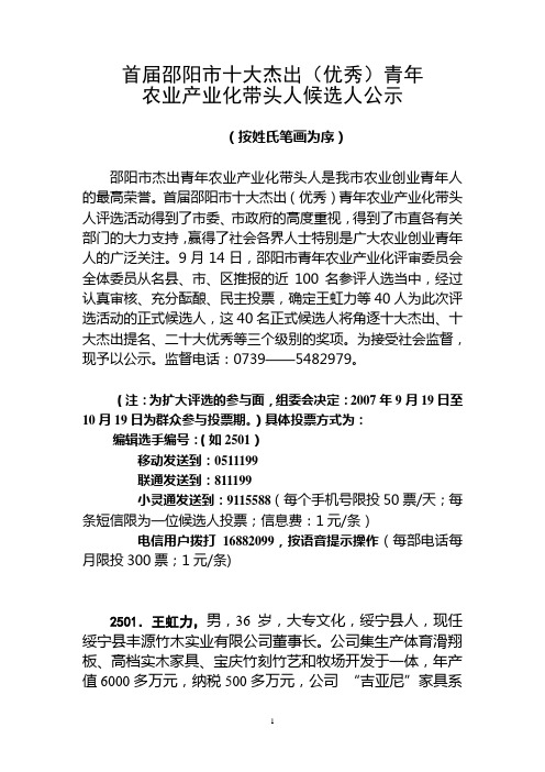 首届邵阳市十大杰出(优秀)青年