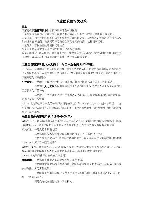 民营医院的相关政策