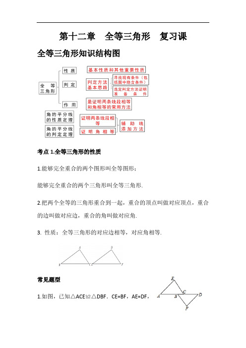 人教版八年级上册第十二章  全等三角形  复习课教案