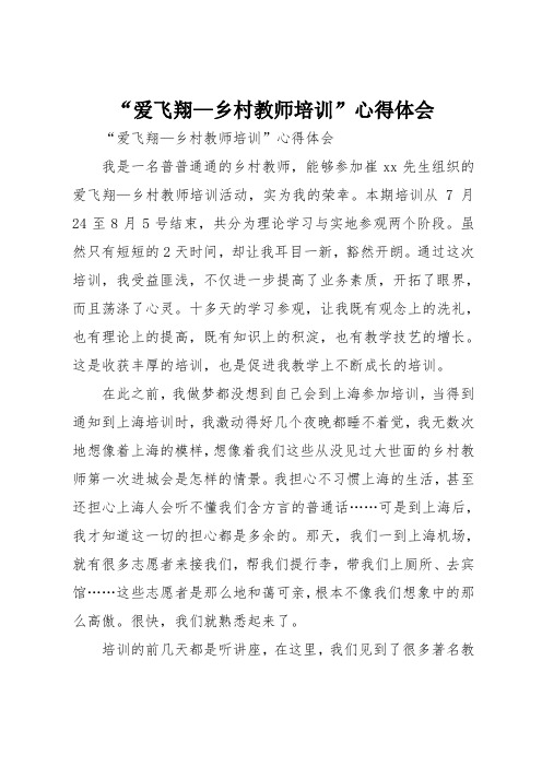 “爱飞翔—乡村教师培训”心得体会