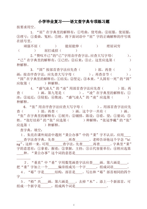 【精品】新人教版小学毕业复习——语文查字典专项练习题