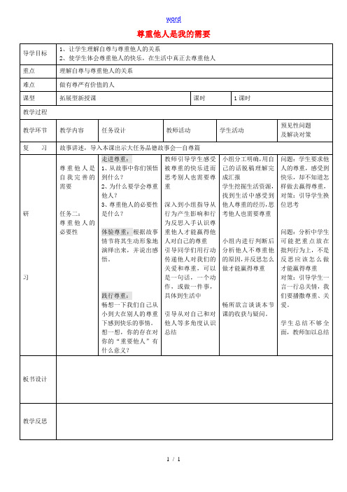 七年级政治下册 1.2 尊重他人是我的需要教案 新人教版-新人教版初中七年级下册政治教案