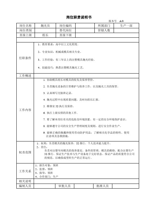 岗位职责说明书抛光员