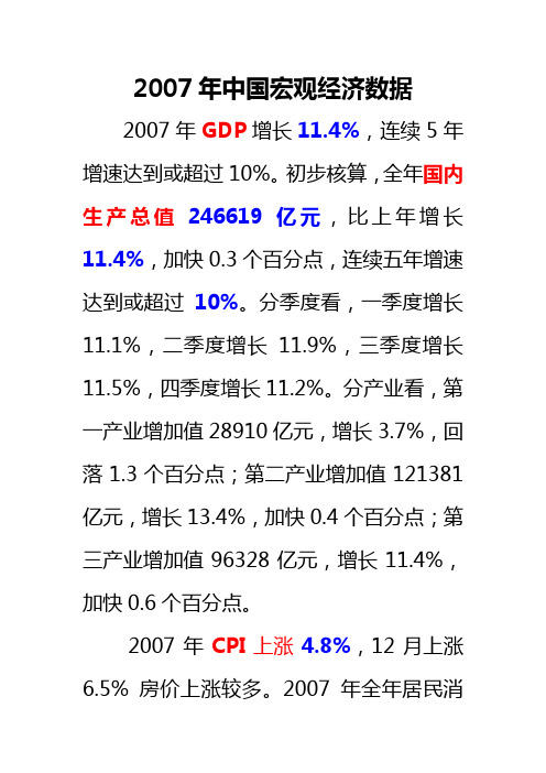 2007年中国宏观经济数据