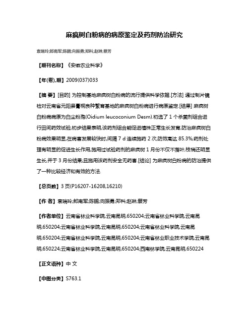 麻疯树白粉病的病原鉴定及药剂防治研究