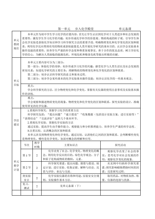 第一单元 步入化学殿堂 教案(鲁教版八年级全)