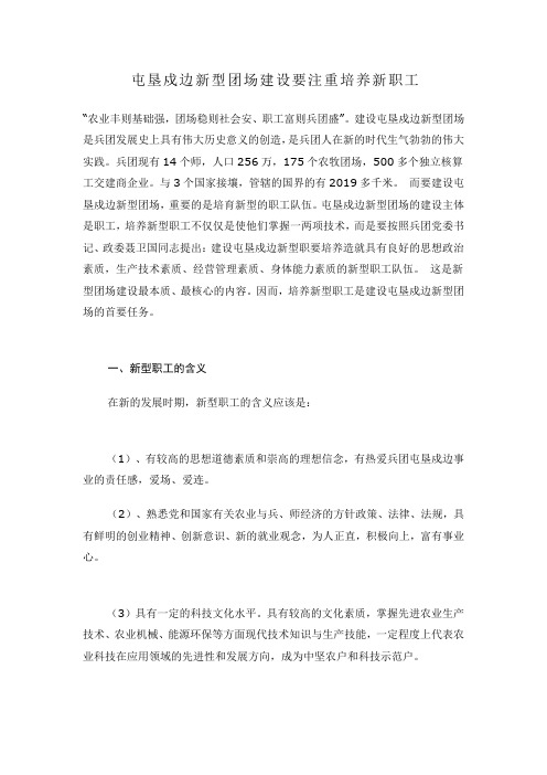 屯垦戍边新型团场建设要注重培养新职工