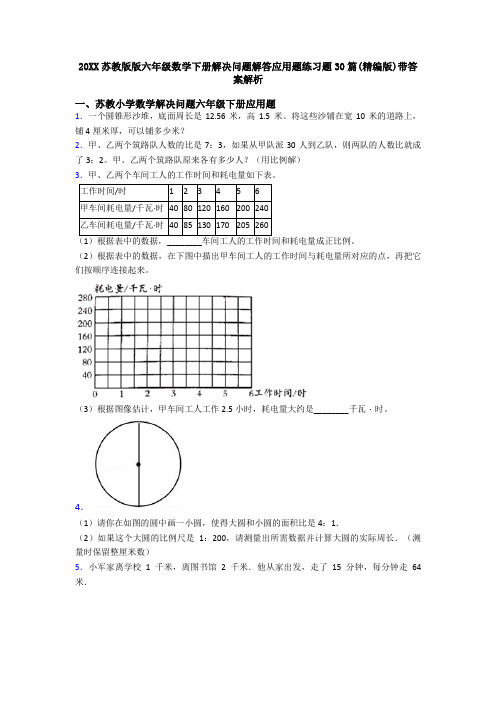 20XX苏教版版六年级数学下册解决问题解答应用题练习题30篇(精编版)带答案解析