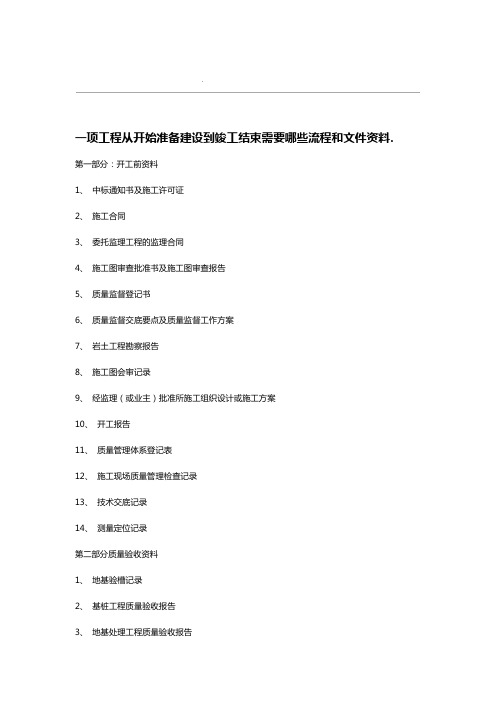一项工程从开始准备建设到竣工结束需要哪些流程和文件资料