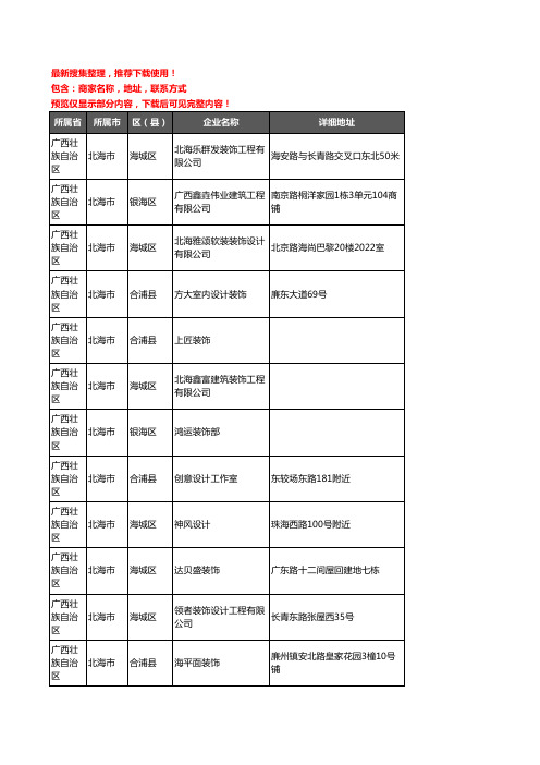 新版广西壮族自治区北海市装修公司企业公司商家户名录单联系方式地址大全332家