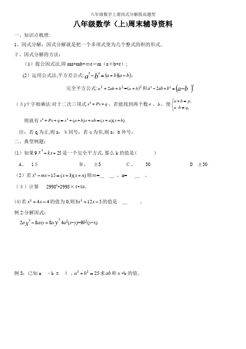 八年级数学上册因式分解拔高题型