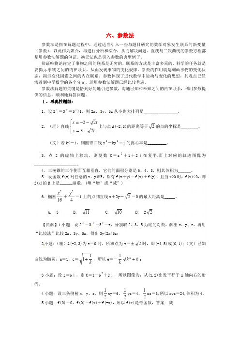 2020高考数学 考前解题基本方法六 参数法