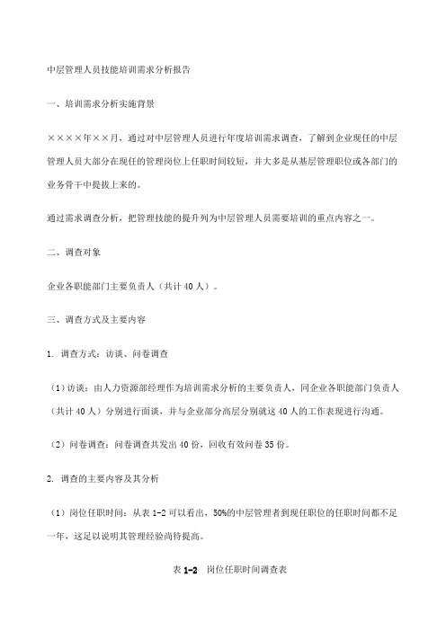 培训需求分析报告范本