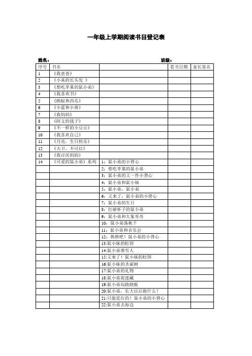 一年级上学期阅读书目登记表