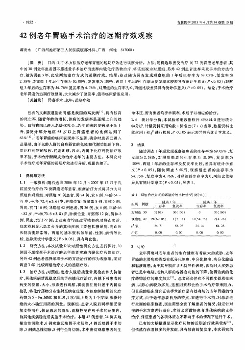 42例老年胃癌手术治疗的远期疗效观察