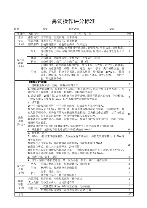 鼻饲操作评分标准