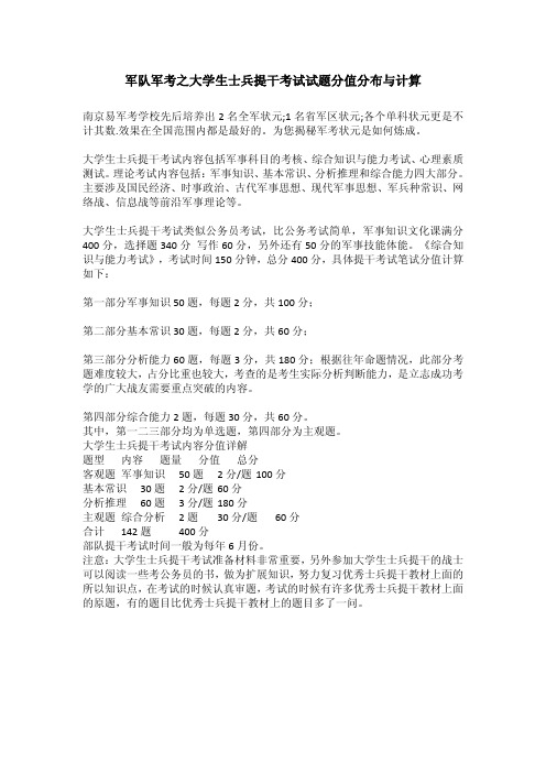 军队军考之大学生士兵提干考试试题分值分布与计算