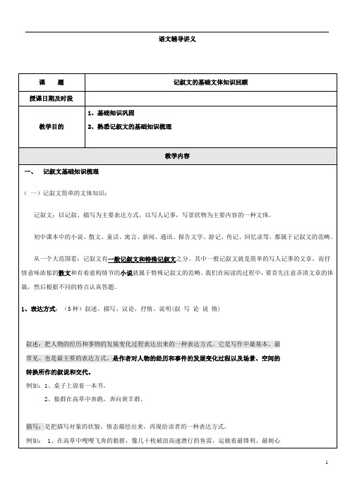 初中记叙文基础知识梳理