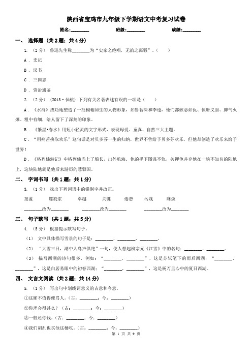 陕西省宝鸡市九年级下学期语文中考复习试卷