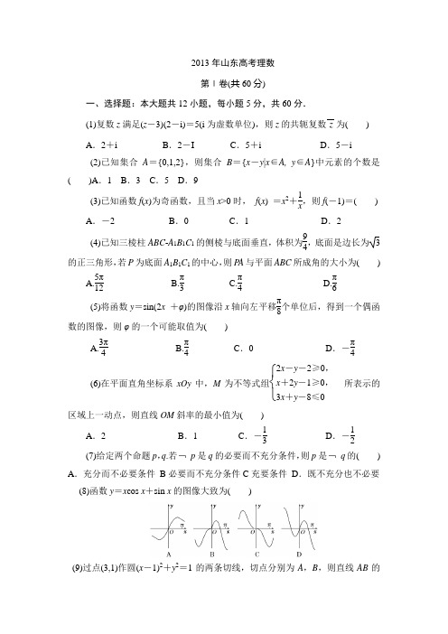 2013年山东高考理数