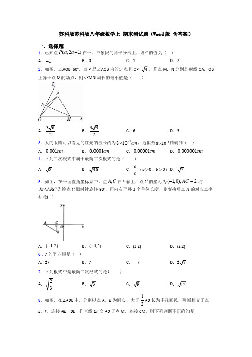 苏科版苏科版八年级数学上 期末测试题(Word版 含答案)