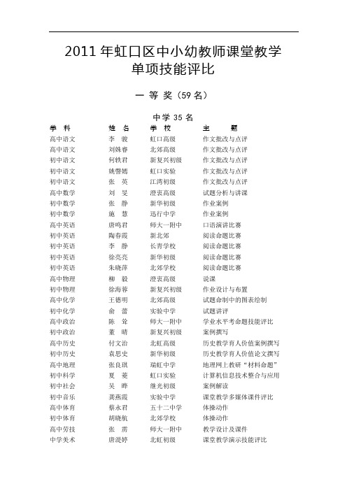 2011年虹口区中小幼教师课堂教学