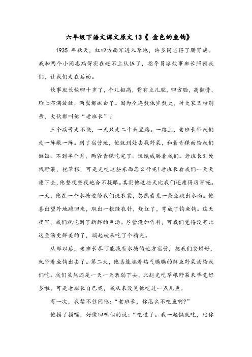 六年级下语文课文原文13《 金色的鱼钩》