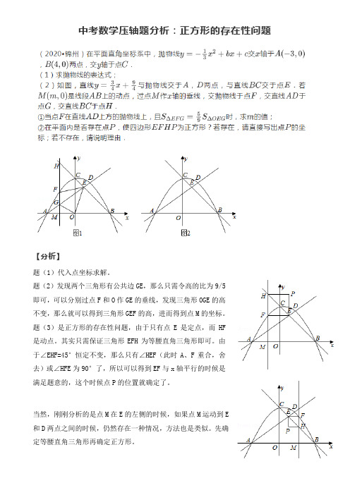 2021年中考数学压轴题：正方形存在性问题