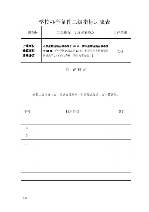 学校办学条件二级指标达成表