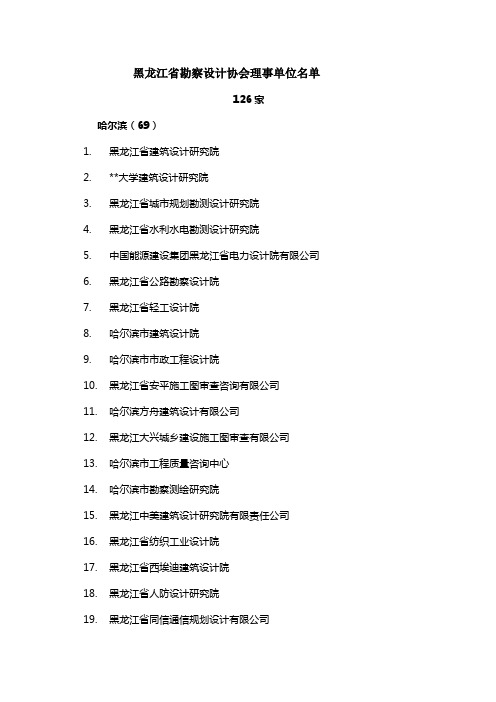 黑龙江省勘察设计协会理事单位名单【模板】