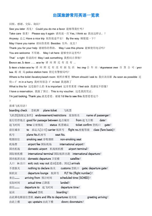 出国旅游常用英语