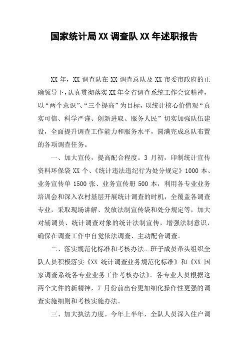 国家统计局XX调查队XX年述职报告