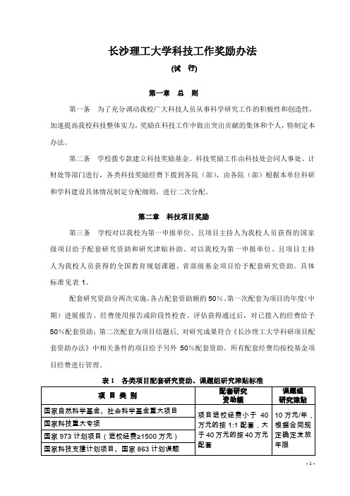长沙理工大学科技工作奖励办法
