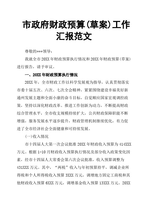 市政府财政预算草案工作汇报范文